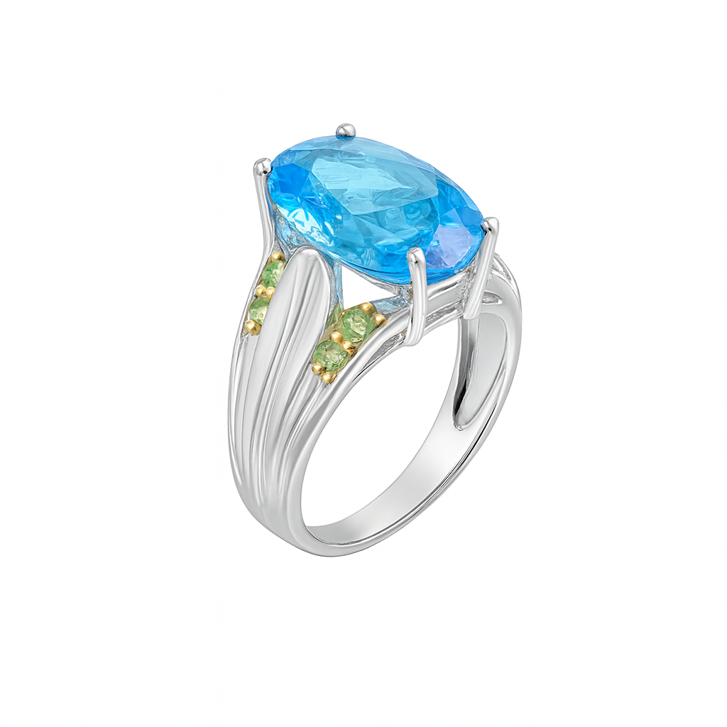 Blue Topaz Oval-Cut Birthstone Gold Ring