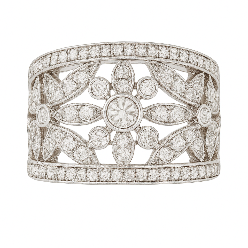 Floral Design Round-Cut Diamonds White Gold Ring