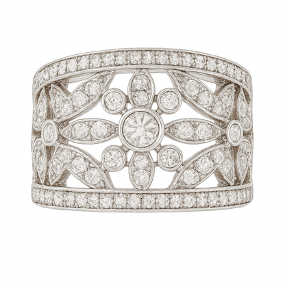 Floral Design Round-Cut Diamonds White Gold Ring