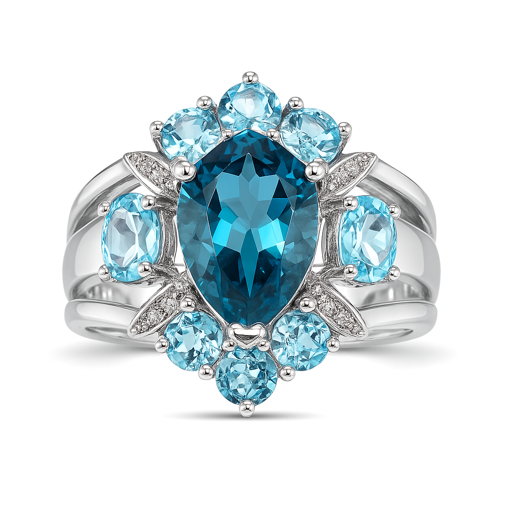 Blue Topaz Pear-Cut White Gold Ring