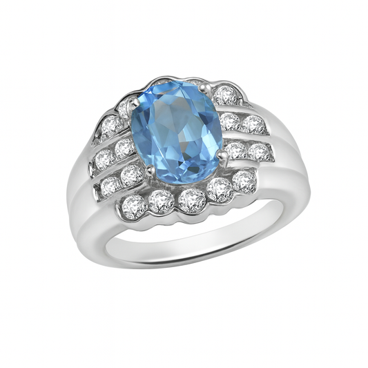 Blue Oval Cut Topaz Birthstone Gold Ring