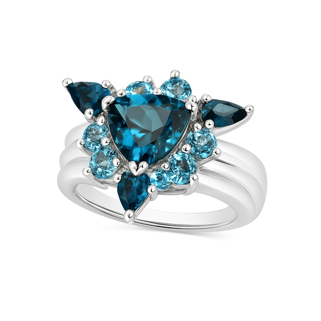 Blue Topaz Trillion-Cut White Gold Ring