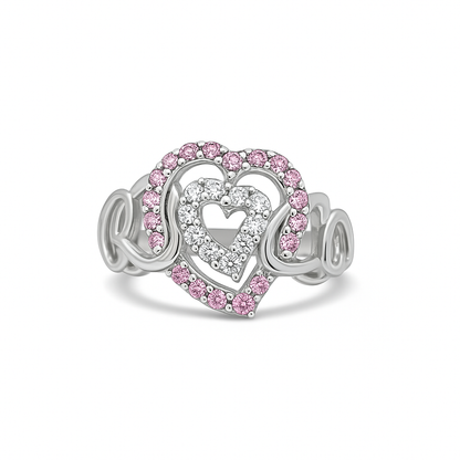 Pink and White Diamond Heart-Cut White Gold Ring