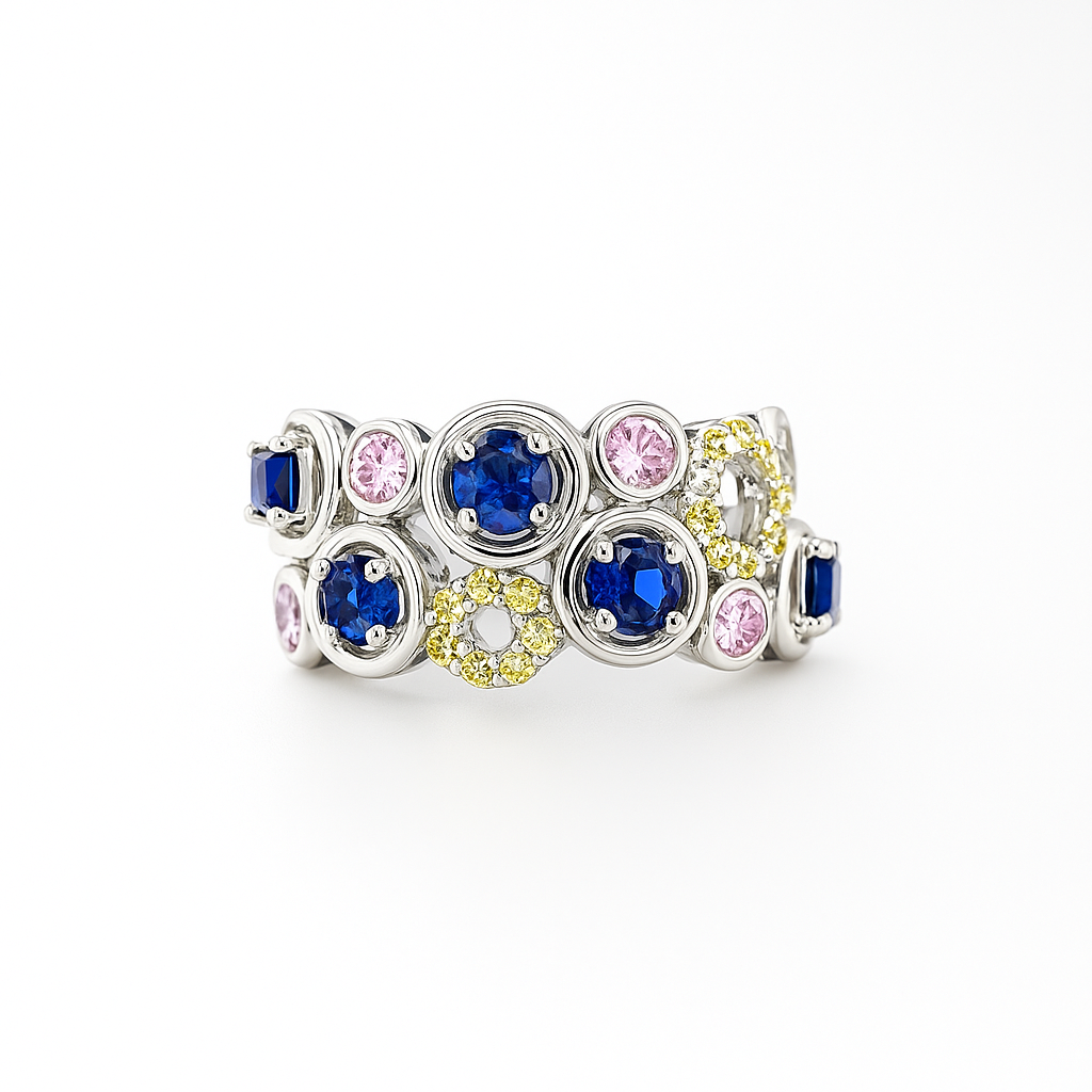 Multicolor Round-Cut White Gold Ring