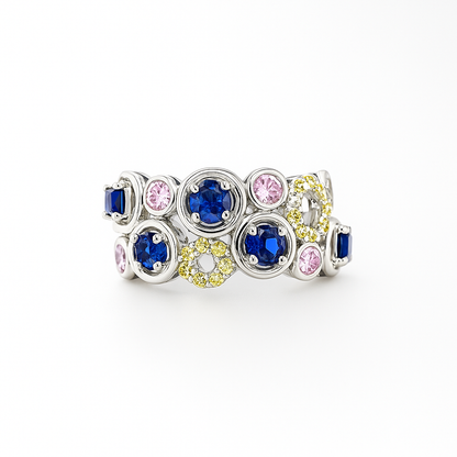 Multicolor Round-Cut White Gold Ring