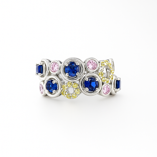 Multicolor Round-Cut White Gold Ring