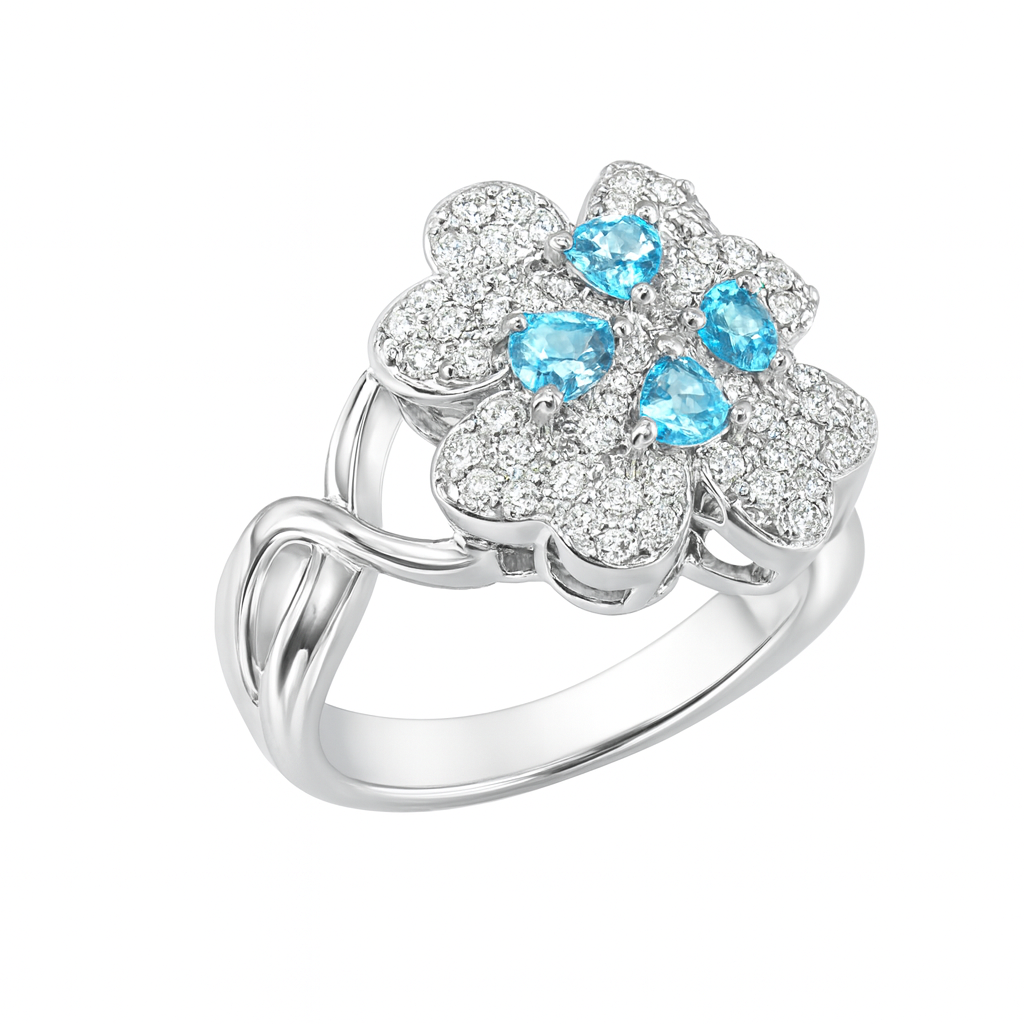 Blue Topaz Floral Design Birthstone Gold Ring