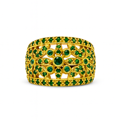 Two Tone Gold Green Round-Cut Gemstones