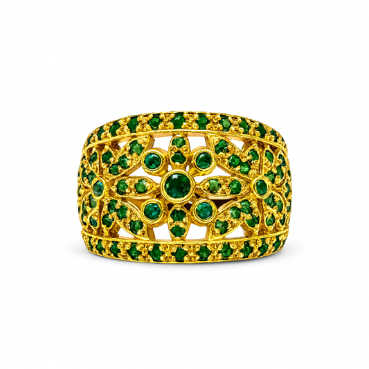 Two Tone Gold Green Round-Cut Gemstones
