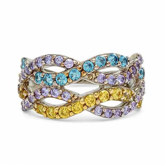 Multi-Row Round-Cut White Gold Ring