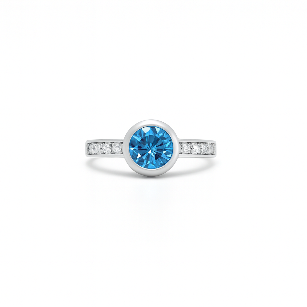 Blue Topaz Round-Cut Birthstone Gold Ring