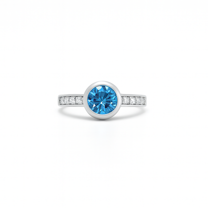 Blue Topaz Round-Cut Birthstone Gold Ring