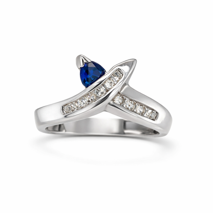 Sapphire & Diamonds Crossover Gold Ring