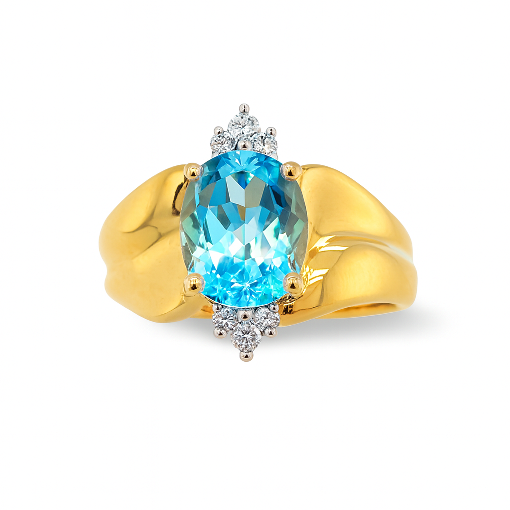 Blue Topaz Oval-Cut Birthstone Gold Ring