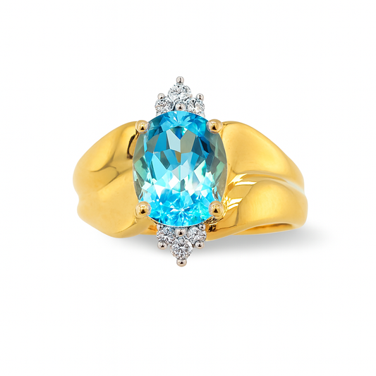 Blue Topaz Oval-Cut Birthstone Gold Ring