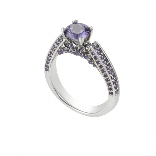 Roun Amethyst Birthstone Gold Ring