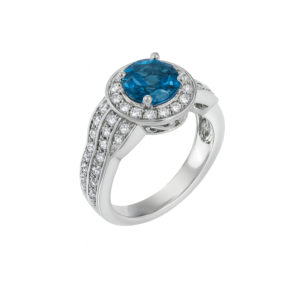 Blue Topaz Round Cut Birthstone Gold Ring