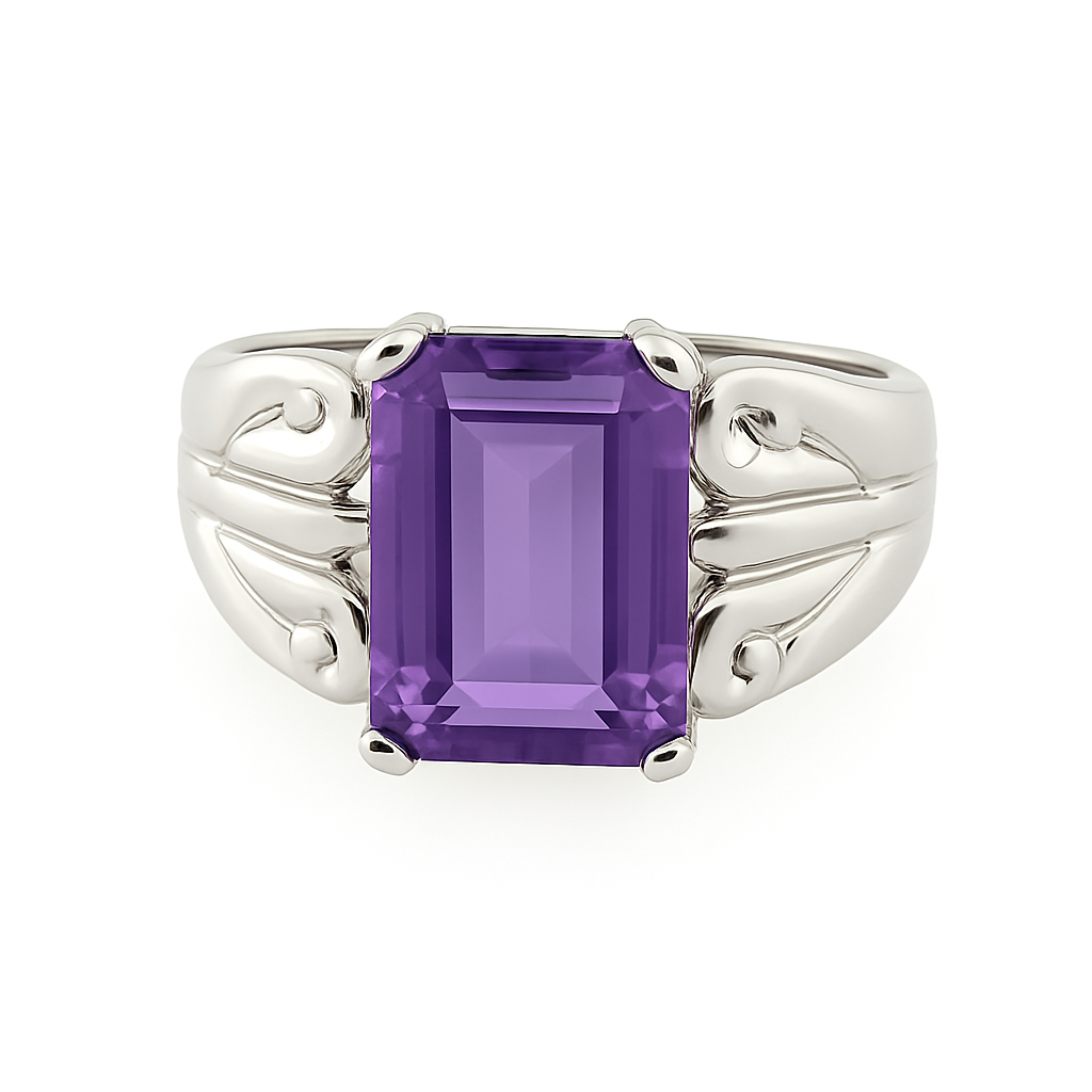 Amethyst Emerald Cut Birthstone Gold Ring
