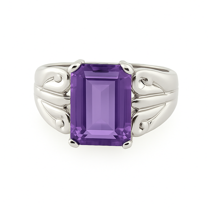 Amethyst Emerald Cut Birthstone Gold Ring