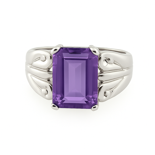 Amethyst Emerald Cut Birthstone Gold Ring