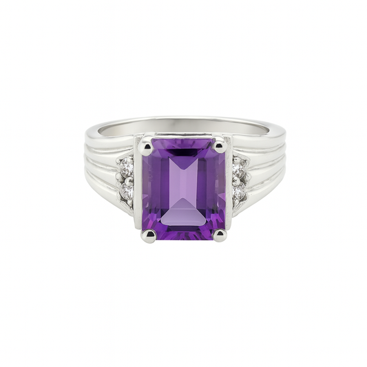 Amehyst Emerald Cut Birthstone Gold Ring