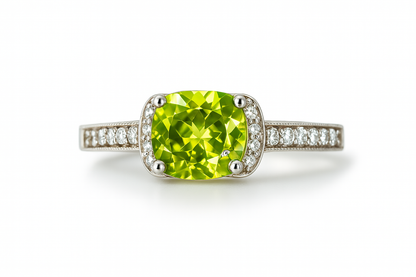 Green Round-Cut Gemstone White Gold Ring