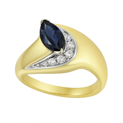 Deep Blue Sapphire Marquise Birthstone Ring