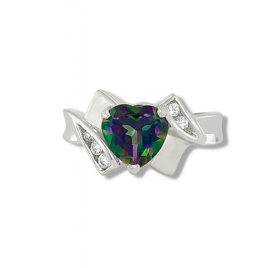 Mystic Topaz Heart Shape Gold Ring