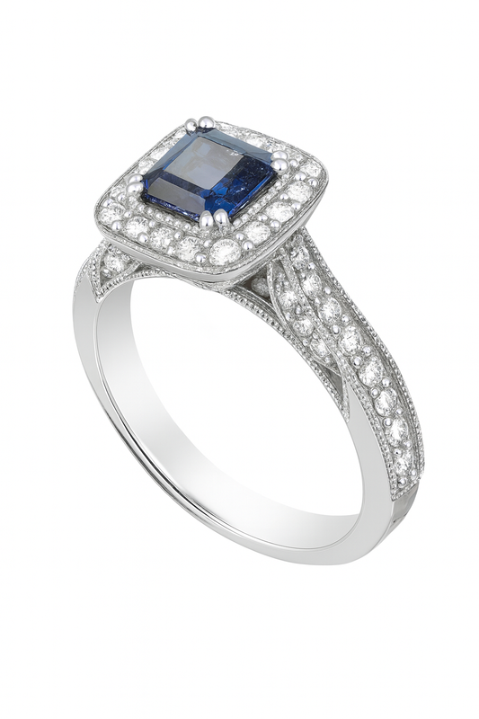 Blue Sapphire Princess Cut Birthstone Ring
