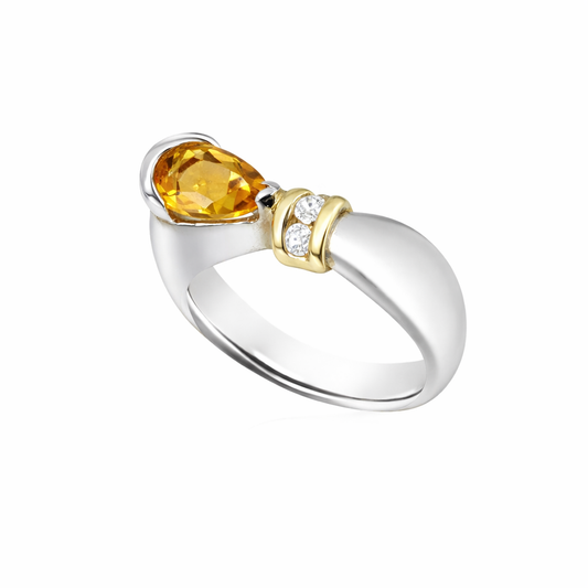 Citrine Pearl Cut Birthstone Gold Ring