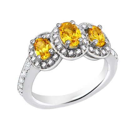 Three Oval Citrine Birthstone Gold Ring