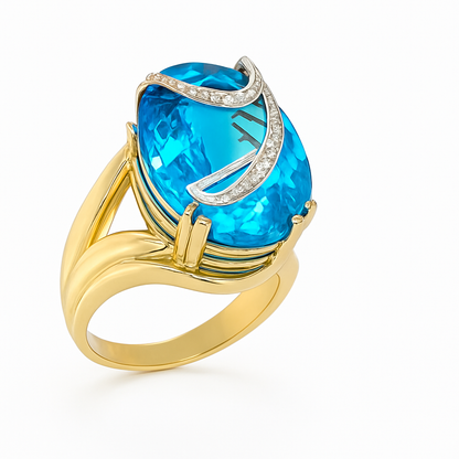 Blue Topaz Oval-Cut Birthstone Gold Ring