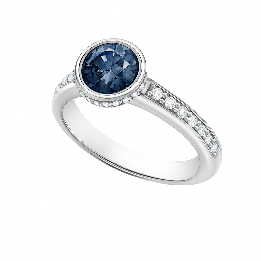 Blue Topaz Round-Cut Birthstone Gold Ring