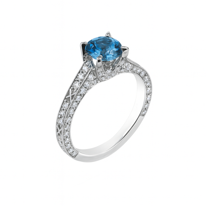 Blue Topaz Round Cut Gold Ring