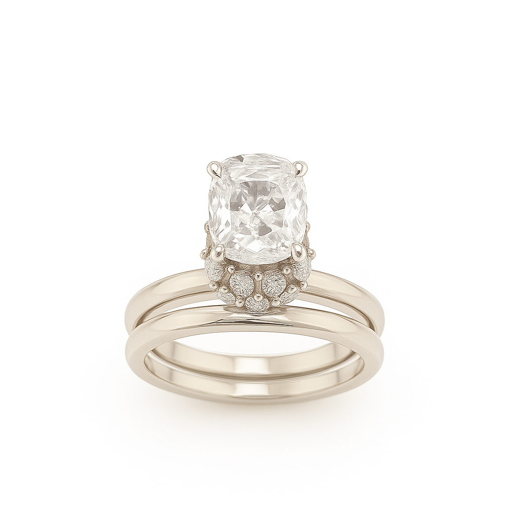 Cathedral Style Brilliant Round-Cut White Gold Ring