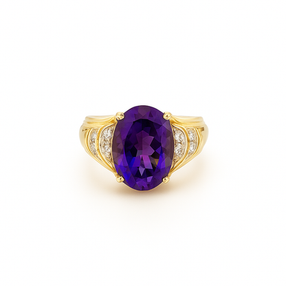 Puple Oval-Cut Amethyst Yellow Gold Ring