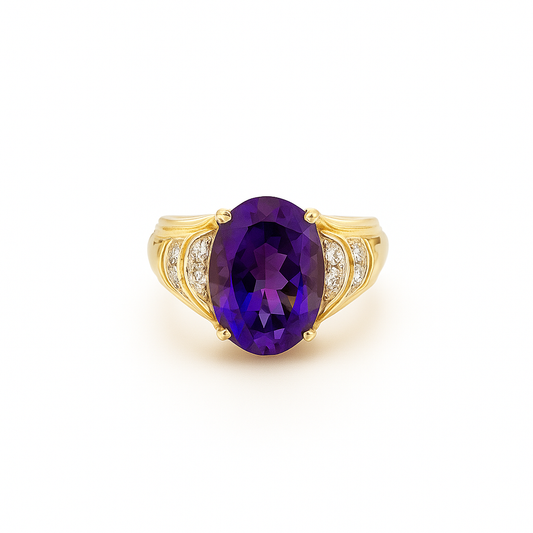 Puple Oval-Cut Amethyst Yellow Gold Ring