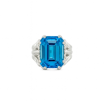 Blue Topaz Emerald-Cut White Gold Ring