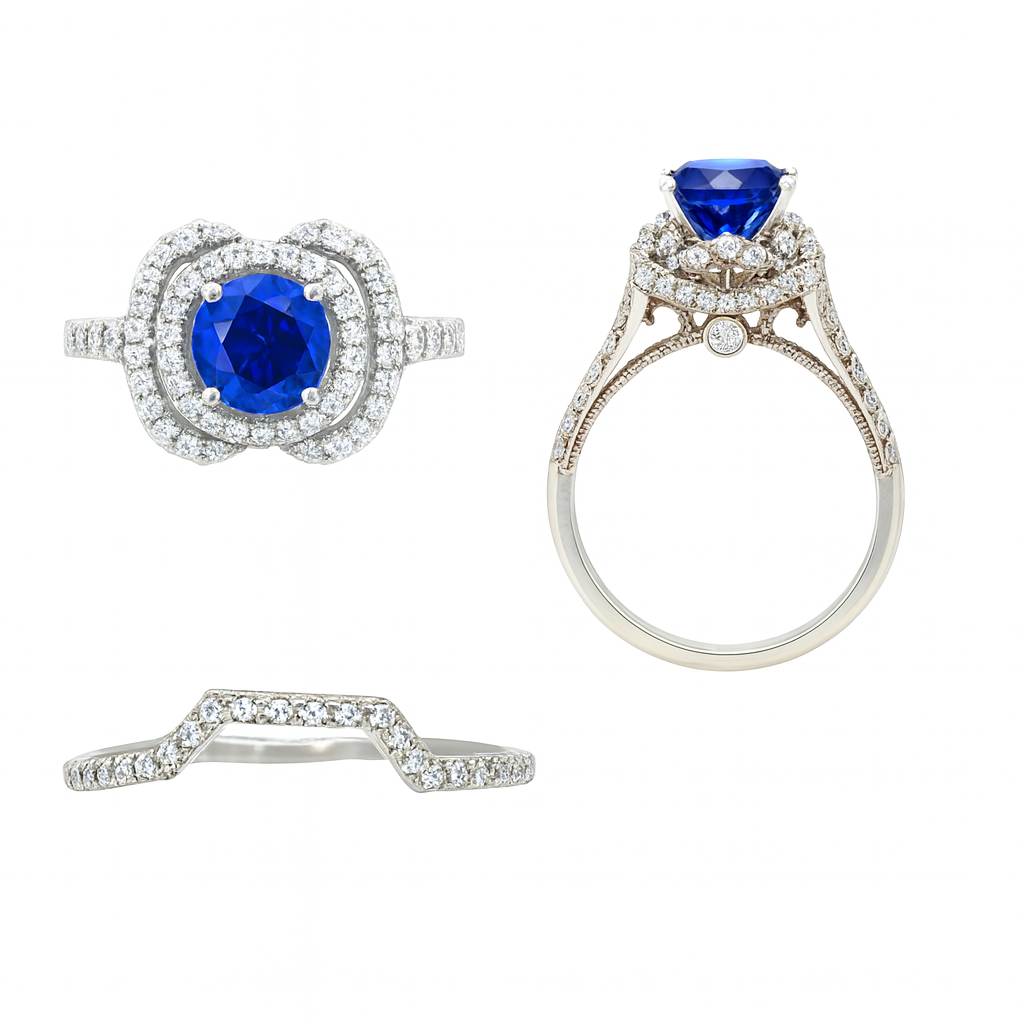 Blue Round-Cut White Engagement Ring