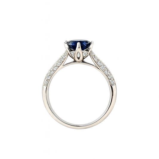 Two-Ring Blue Sapphire White Gold Ring