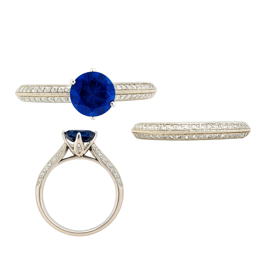 Two-Ring Blue Sapphire White Gold Ring