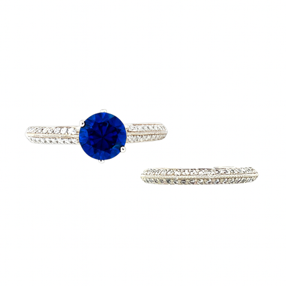 Two-Ring Blue Sapphire White Gold Ring