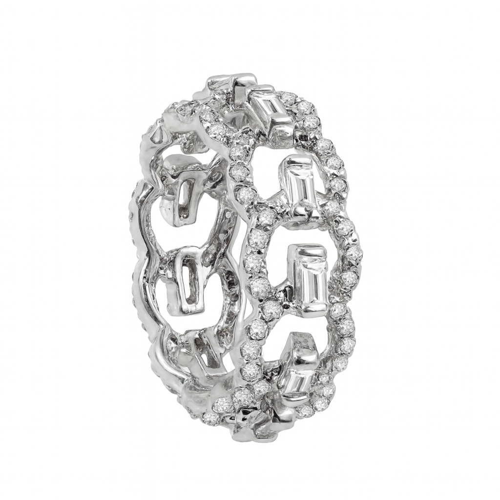 Chain-Link Design Round-Cut Gold Ring