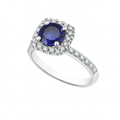 Midnight Blue Round Sapphire Birthstone Ring