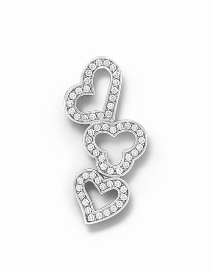 Diamond Triple Open Heart Drop Pendant in White Gold