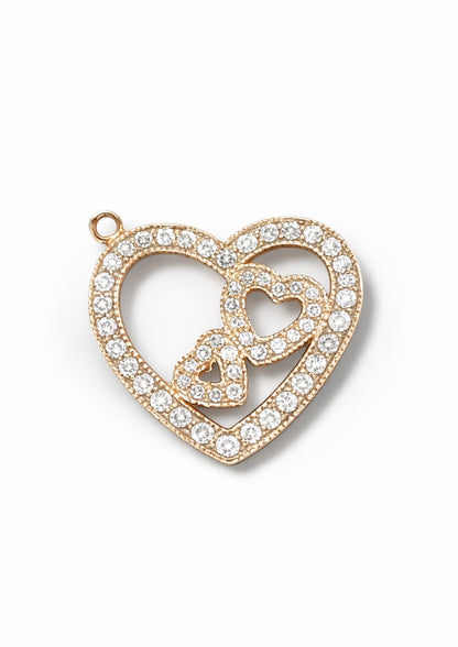 Yellow Gold Diamond Triple Heart Pavé Pendant