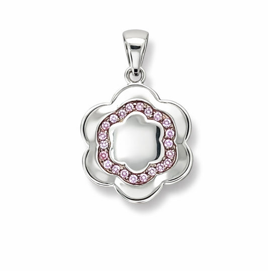 Blossom Halo Pink Gemstone Flower Pendant