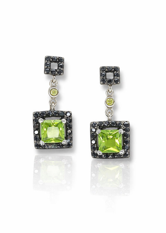 Peridot Noir Halo Drop Earrings