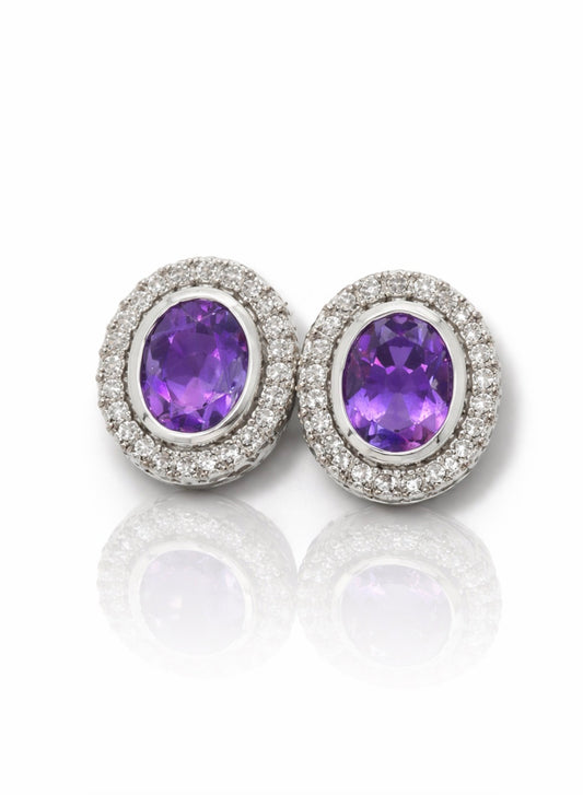 Royal Amethyst Halo Stud Earrings