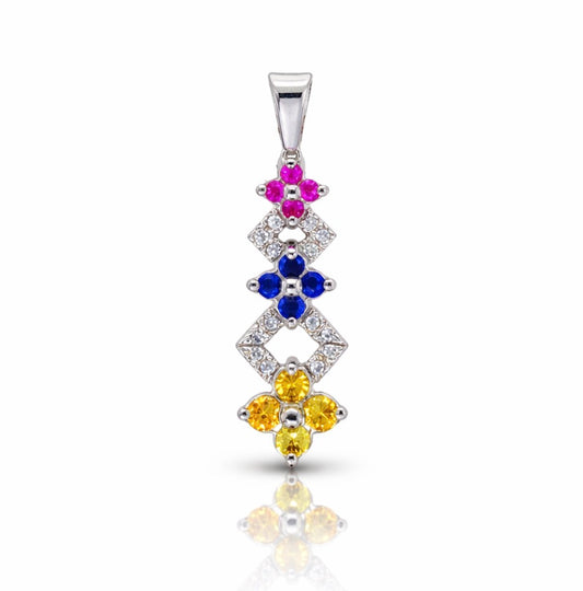 Tricolor Floral Diamond Drop Pendant